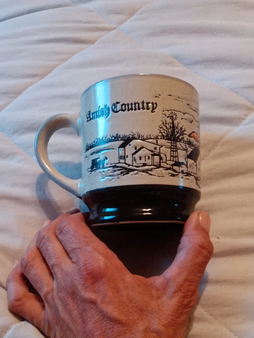 Amish Country Scenic Ceramic Coffee Mug - Cream & Brown